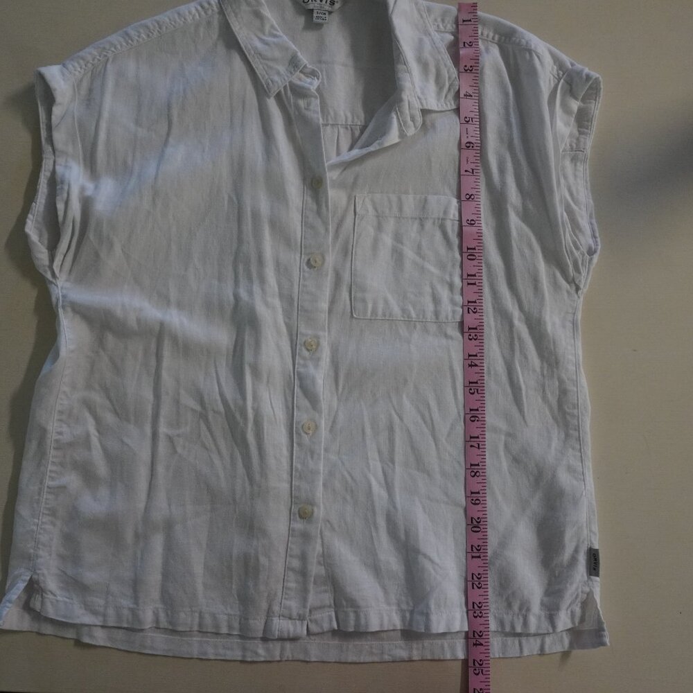 Orvis White Linen Button Down Shirt Cuffed Short Sleeve Pocket Blouse - Picture 7 of 8